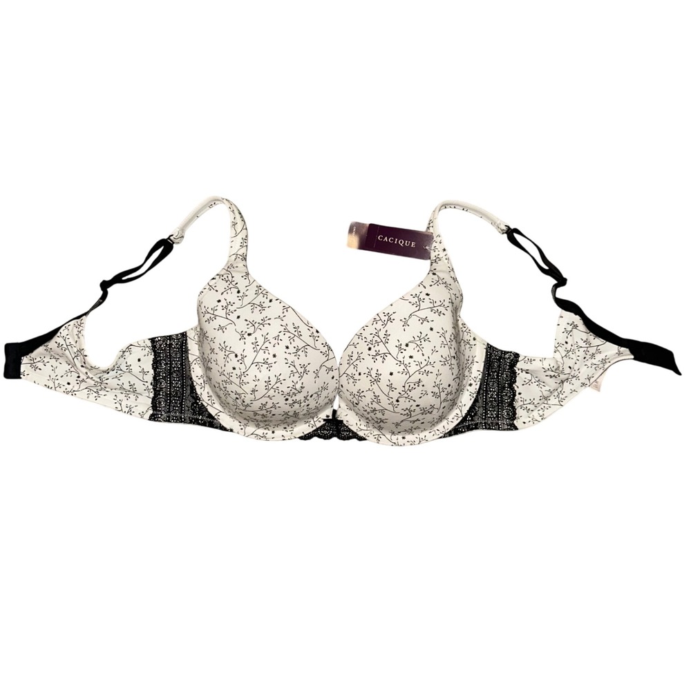 Cacique Floral Lace Trim Plunge Bra Adjustable Straps 38C‎